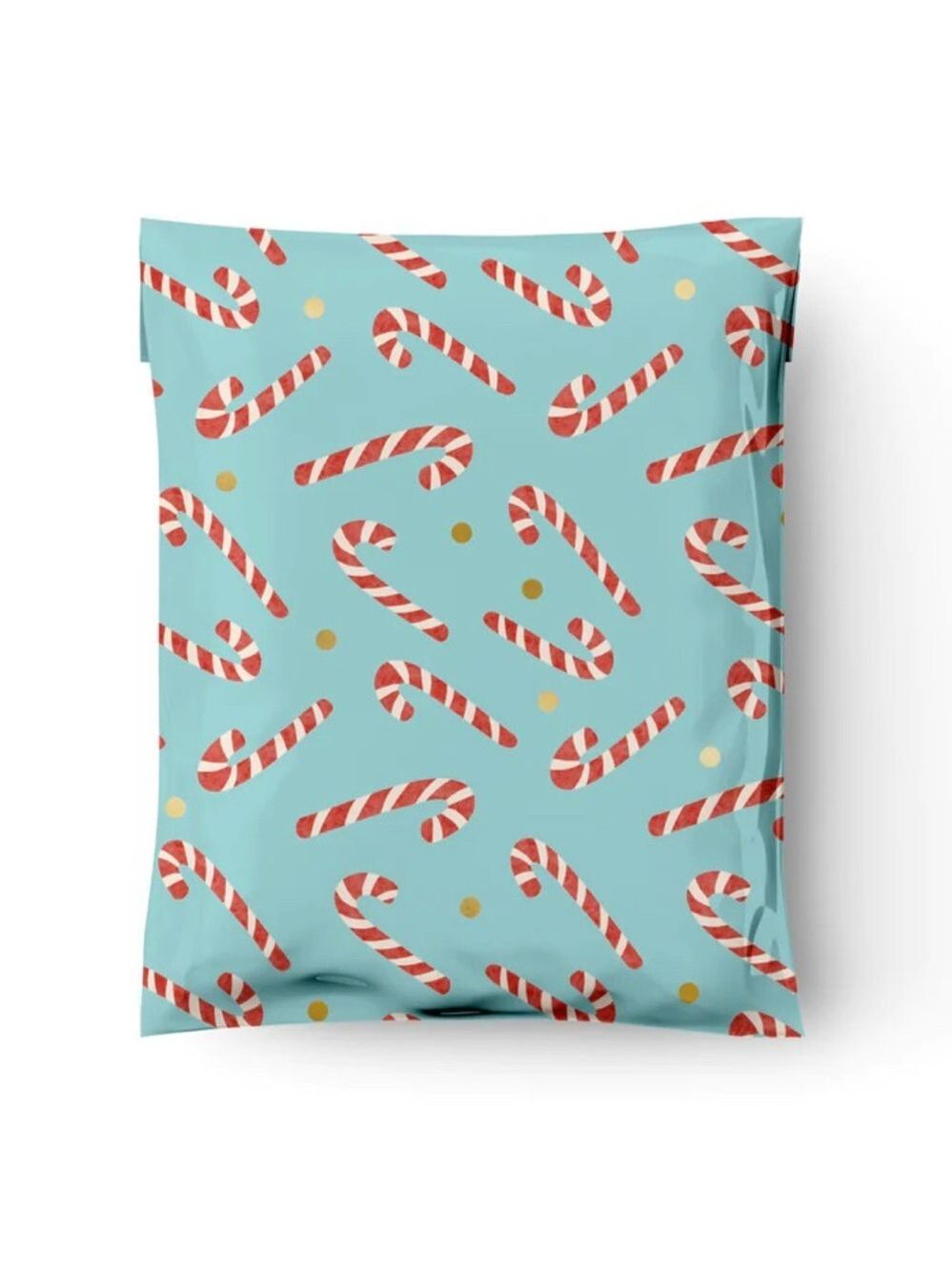 25 10X13 Poly Mailers Candy Canes Gold Dots, Shipping Envelopes PRICE IS FIRM - Picture 2 of 6